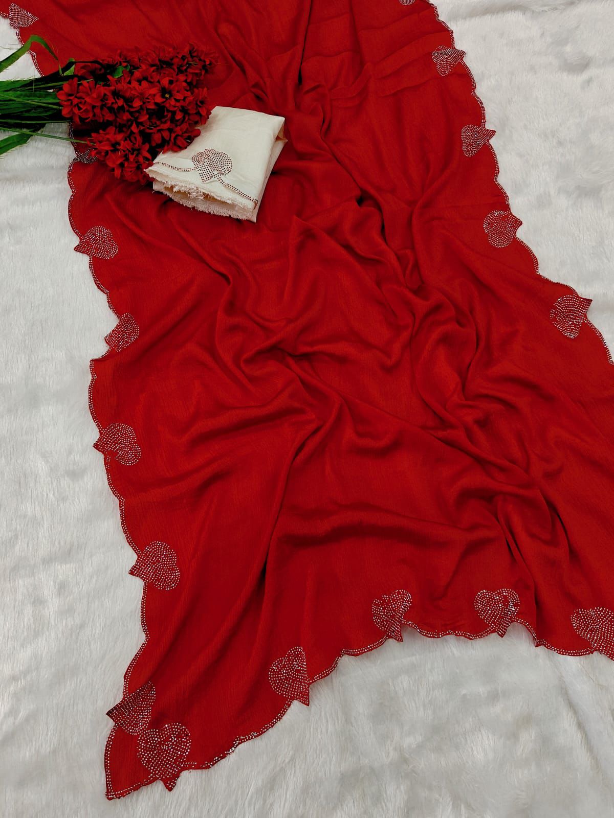Kayatri New  Designer shiny Chiffon SILK with Beautiful aimond work with banglori blouse with butterfly diamond work