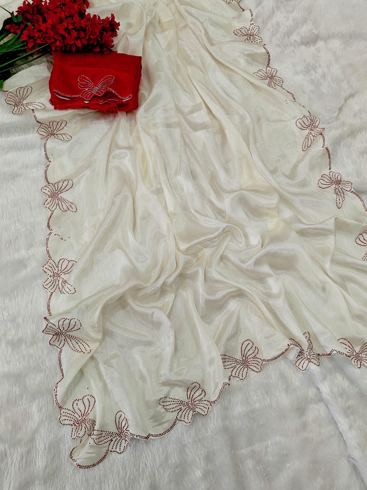 Kayatri New  Designer shiny Chiffon SILK with Beautiful aimond work with banglori blouse with butterfly diamond work