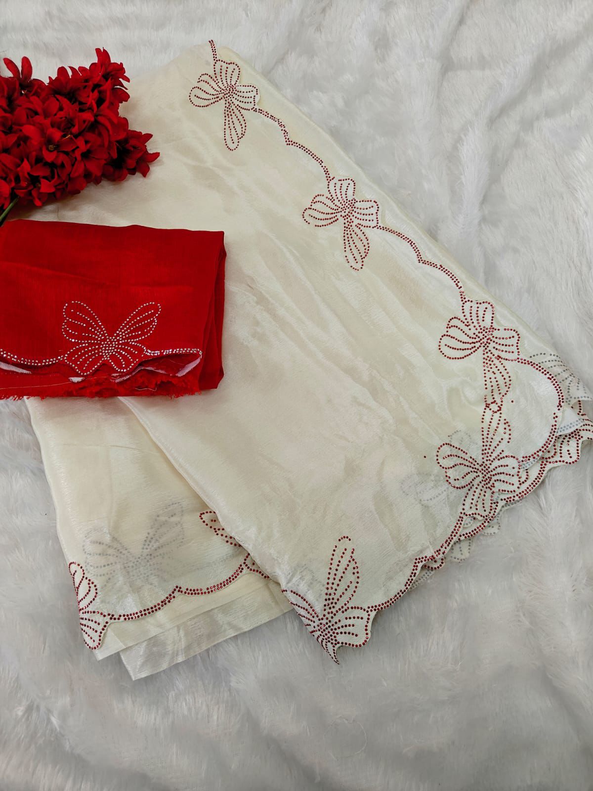 Kayatri New  Designer shiny Chiffon SILK with Beautiful aimond work with banglori blouse with butterfly diamond work