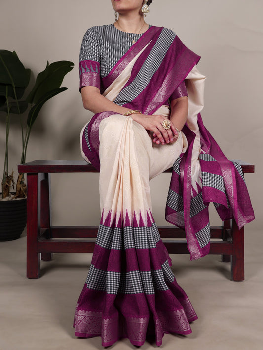 Kayatri New Soft cotton feel royal zari border pure Indian aesthetic wrapped in simplicity.