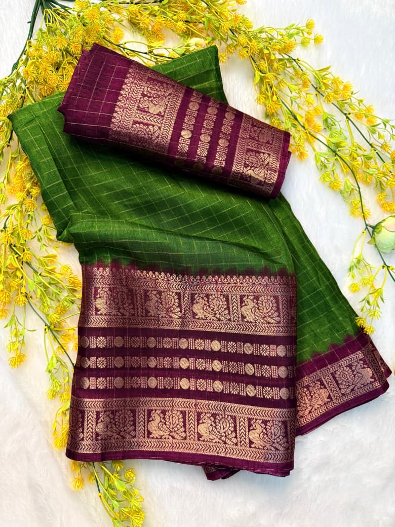 Kayatri New dola chex  and premium pallu on saree