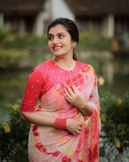 Kayatri New GEORGETTE ZARI CHEX COLORFULL SAREE.
