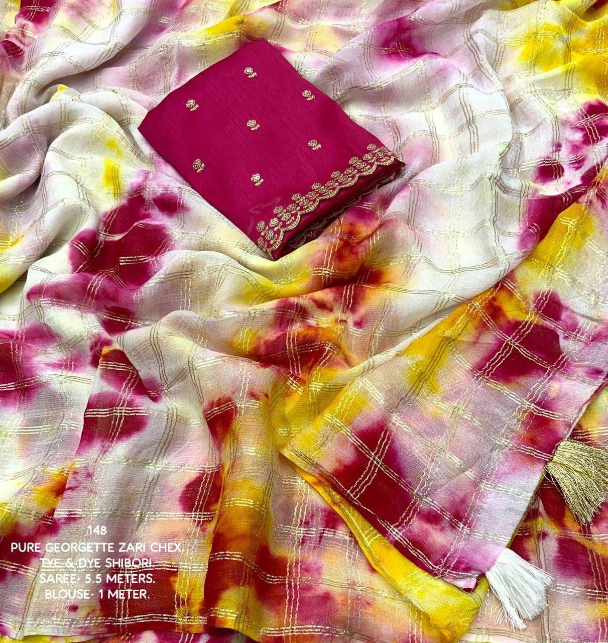 Kayatri New GEORGETTE ZARI CHEX COLORFULL SAREE.
