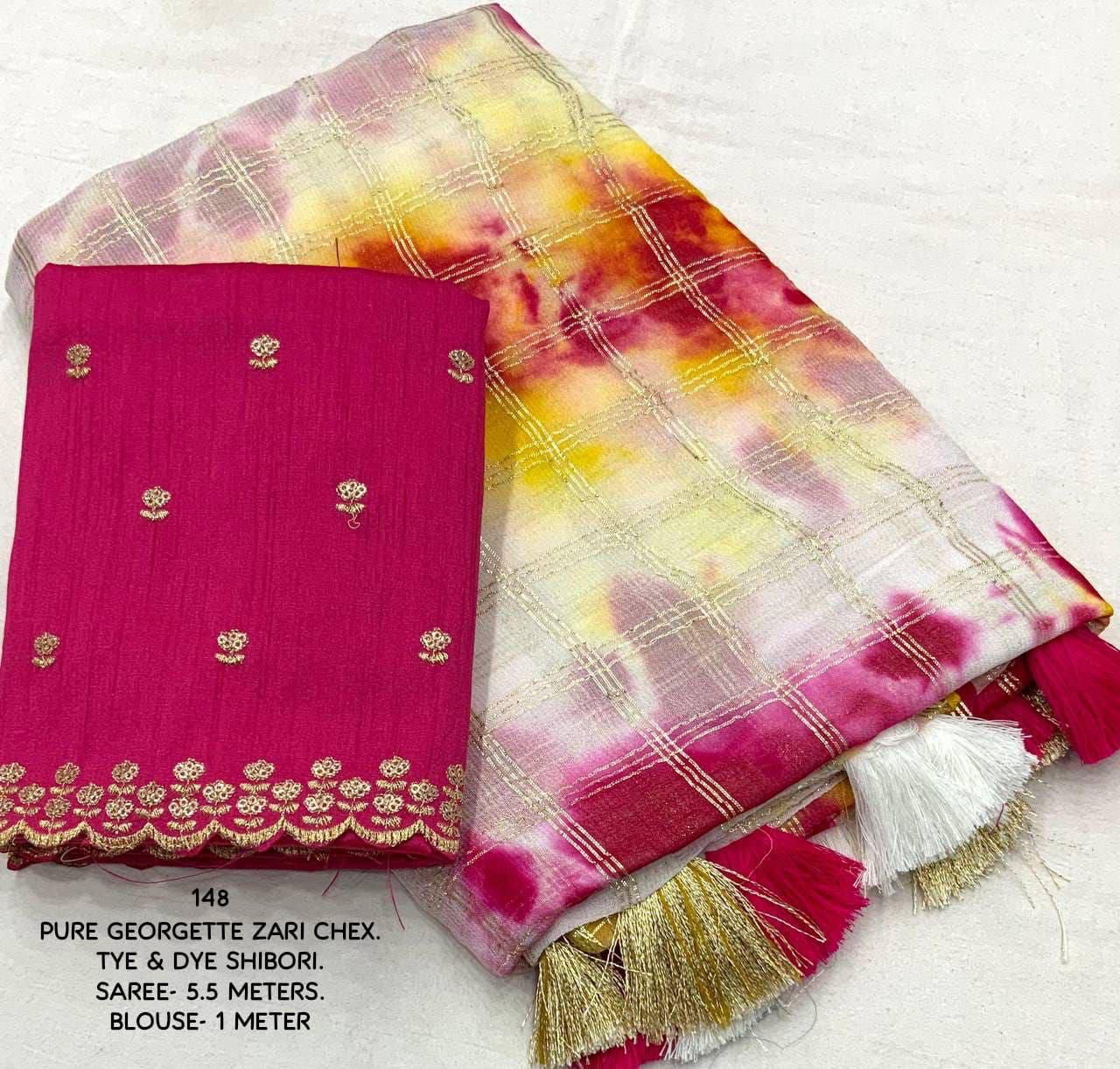 Kayatri New GEORGETTE ZARI CHEX COLORFULL SAREE.