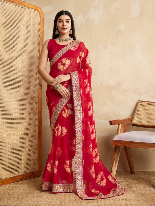 Kayatri New Party Wear Soft Georgette Bandhej Saree