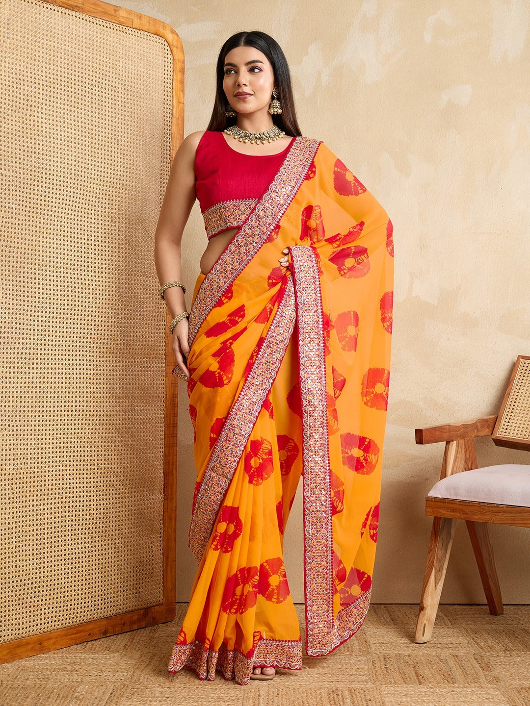 Kayatri New Party Wear Soft Georgette Bandhej Saree