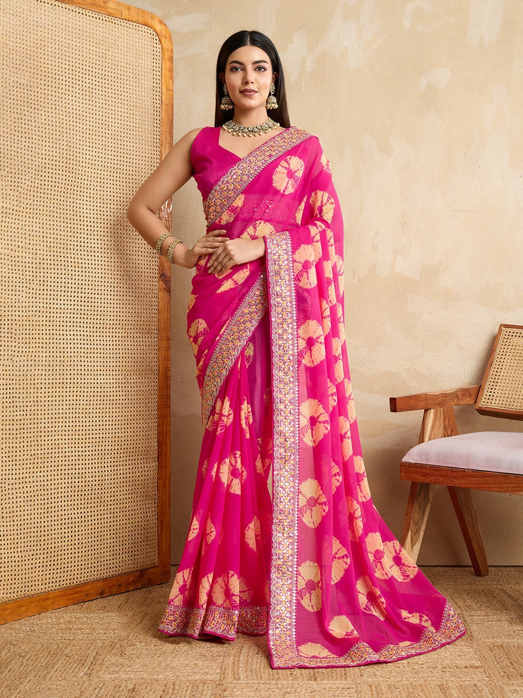 Kayatri New Party Wear Soft Georgette Bandhej Saree
