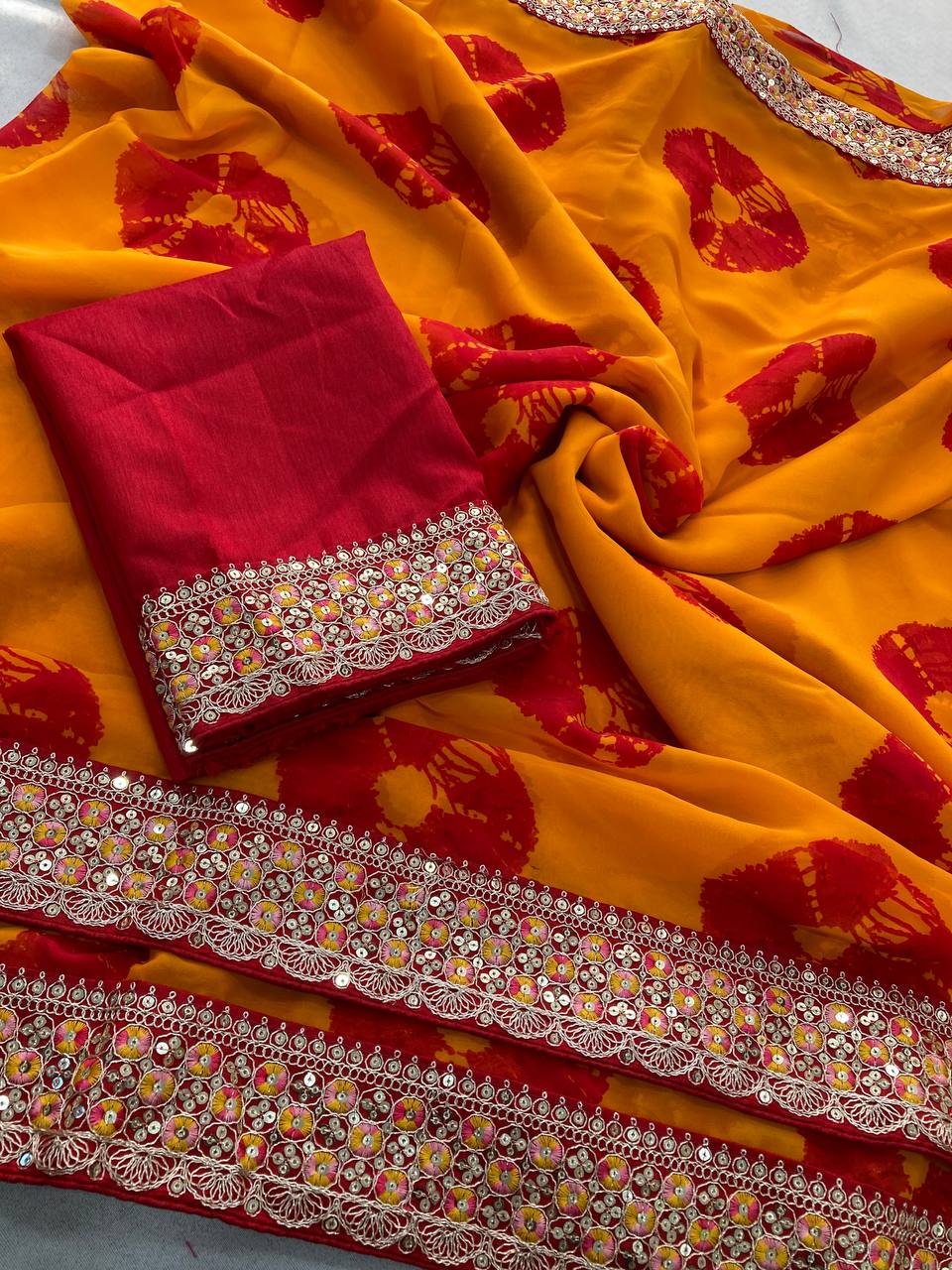 Kayatri New Party Wear Soft Georgette Bandhej Saree