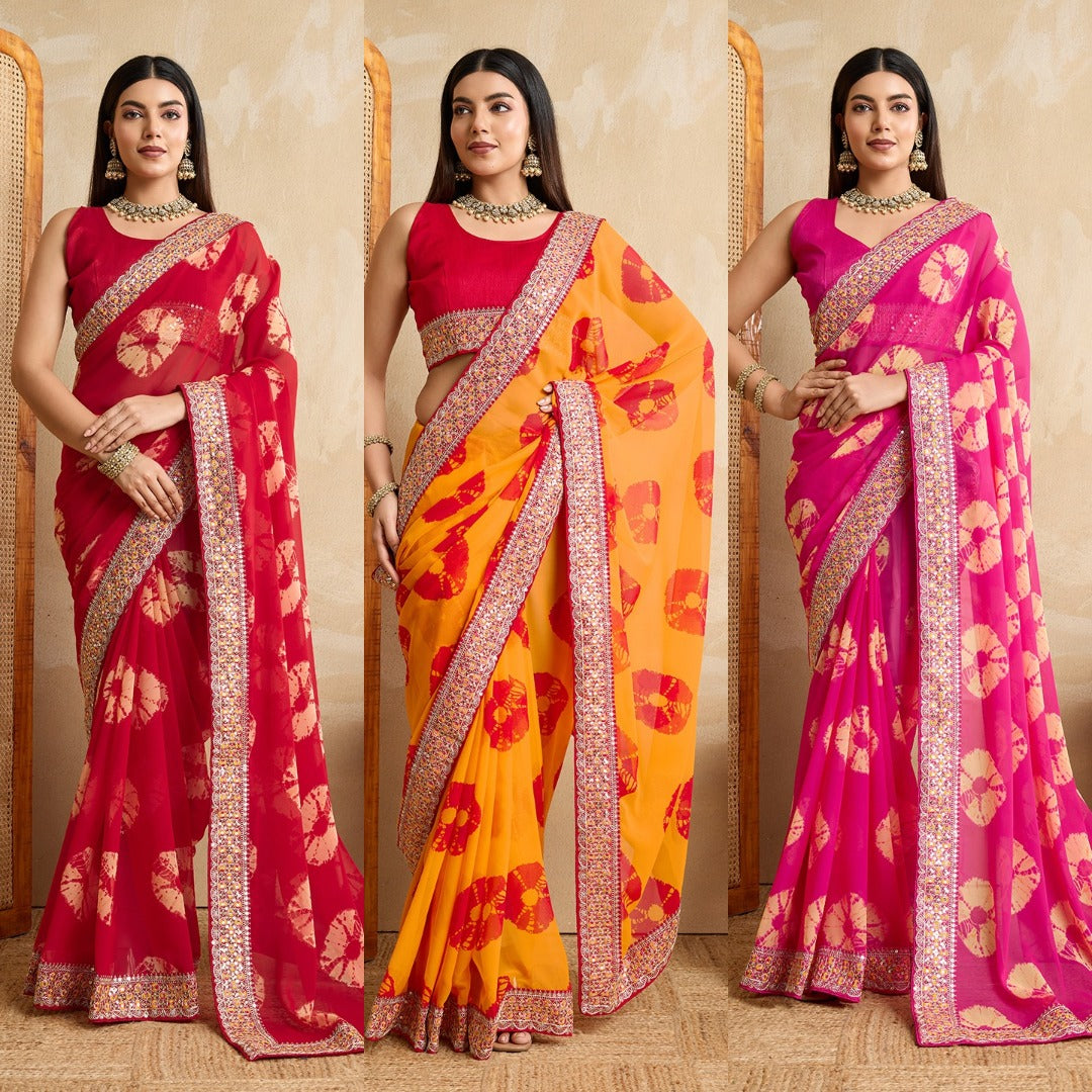Kayatri New Party Wear Soft Georgette Bandhej Saree