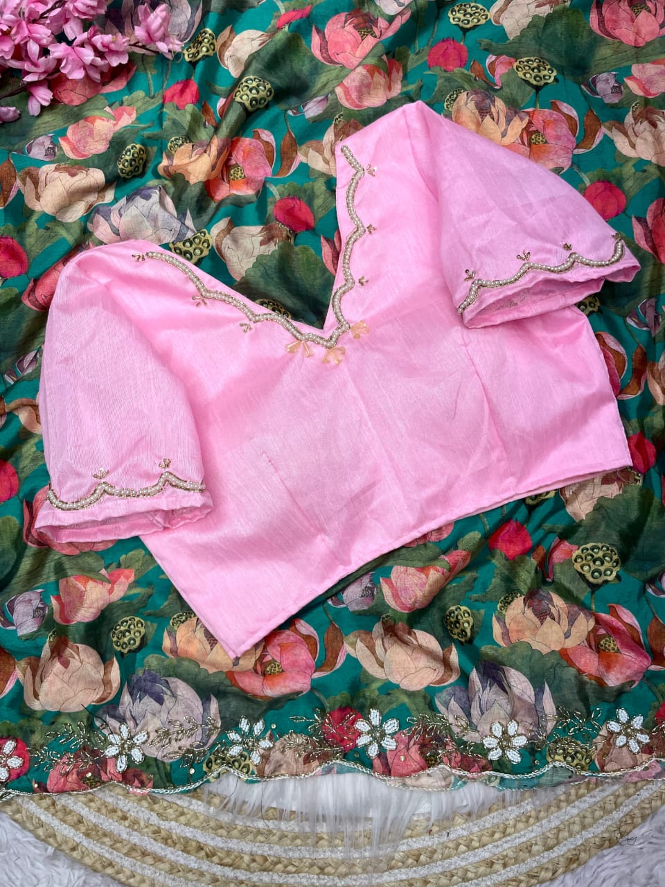 Kayatri New Chinnon fabric With digital print All over saree and beautiful handwork