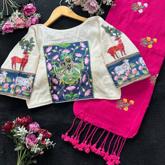 Kayatri New Presenting a Khadi Cotton Saree With Heavy Flower Embrodiary and Beautiful