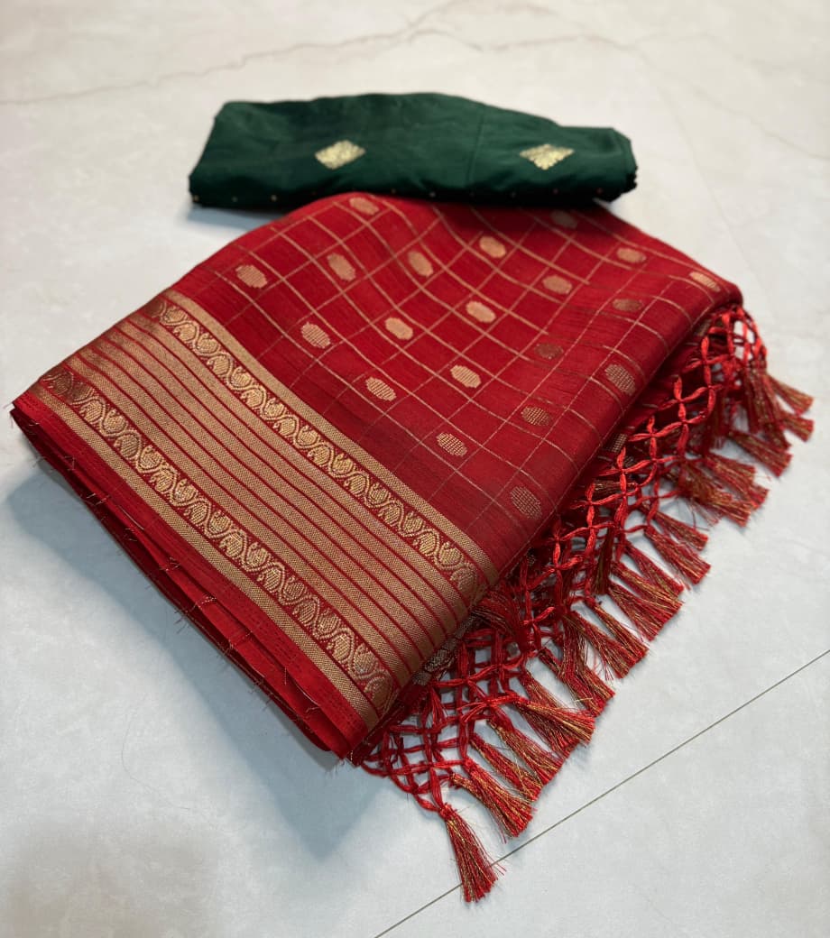 Kayatri New PURE SOFT AND SMOOTH GORGET SILK WITH VIEWING JARI BUTTA ALL OVER IN SAREE