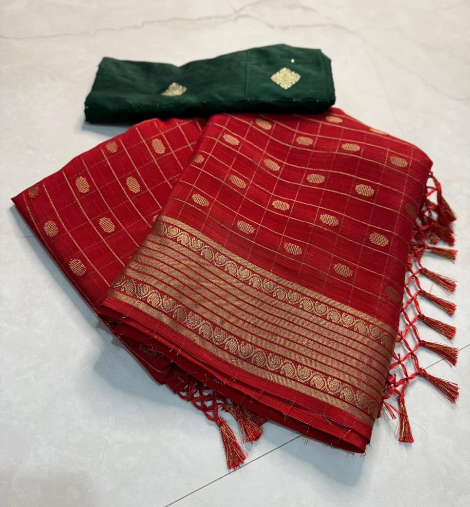 Kayatri New PURE SOFT AND SMOOTH GORGET SILK WITH VIEWING JARI BUTTA ALL OVER IN SAREE