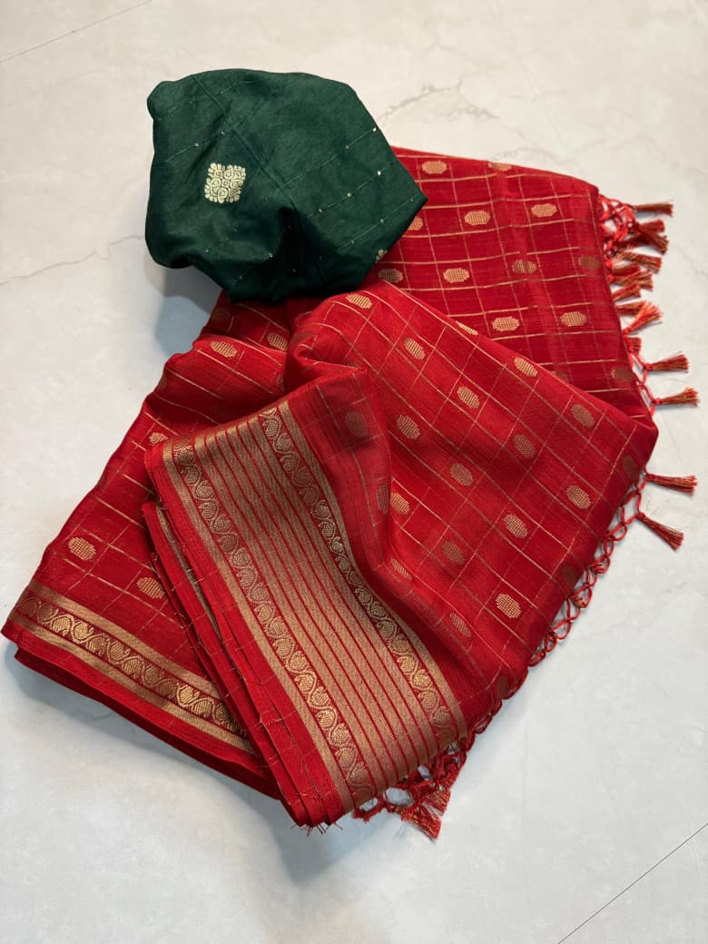 Kayatri New PURE SOFT AND SMOOTH GORGET SILK WITH VIEWING JARI BUTTA ALL OVER IN SAREE