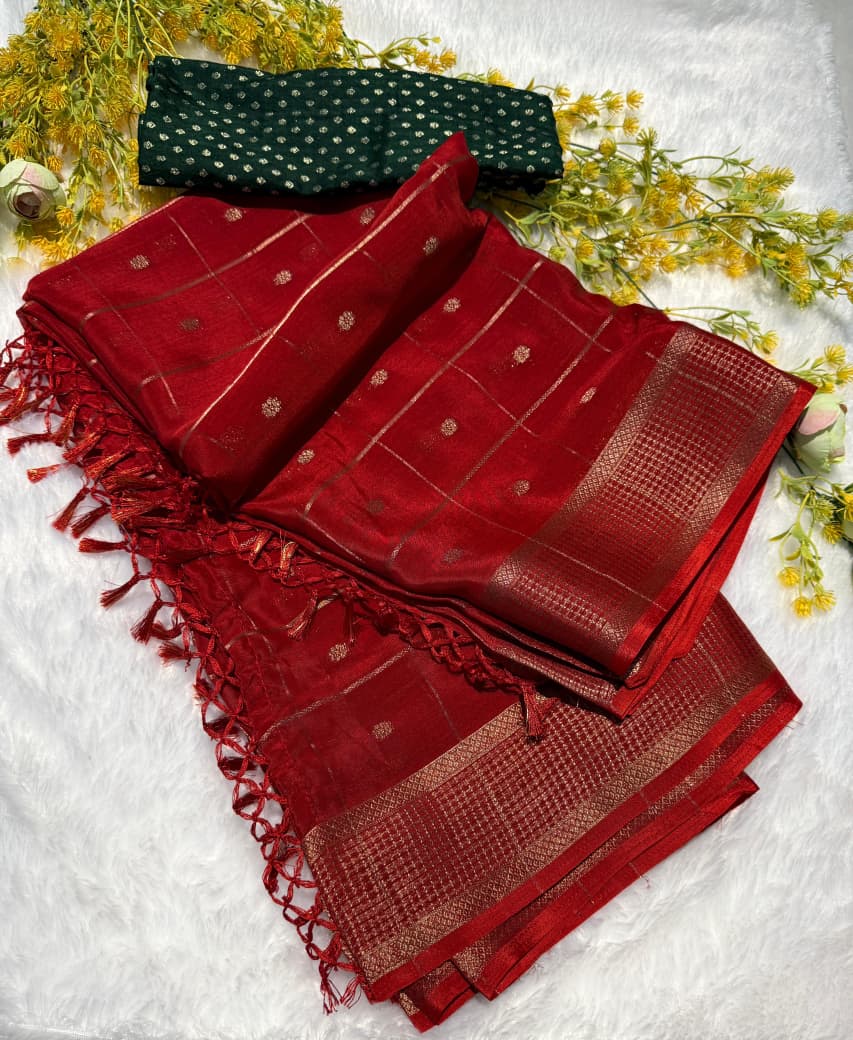 Kayatri New PURE SOFT AND SMOOTH GORGET SILK WITH VIEWING JARI BUTTA ALL OVER IN SAREE