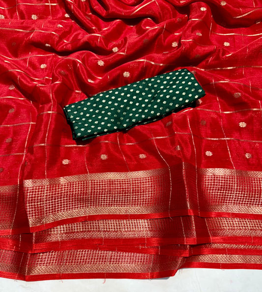 Kayatri New PURE SOFT AND SMOOTH GORGET SILK WITH VIEWING JARI BUTTA ALL OVER IN SAREE
