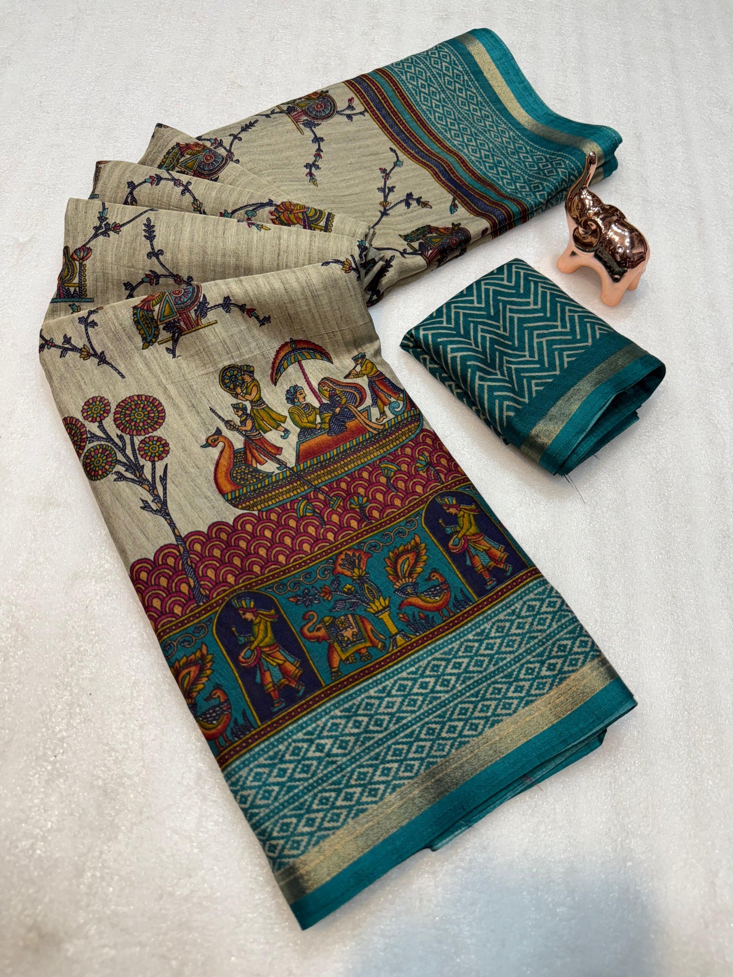 Kayatri New Mul PV Cotton with Designer Kalamkari print & Zari border Saree