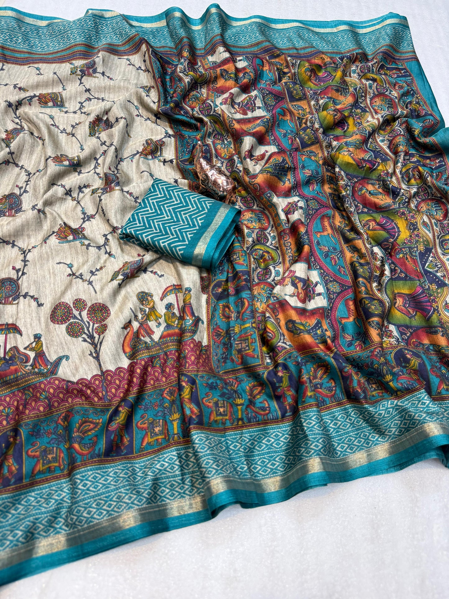 Kayatri New Mul PV Cotton with Designer Kalamkari print & Zari border Saree