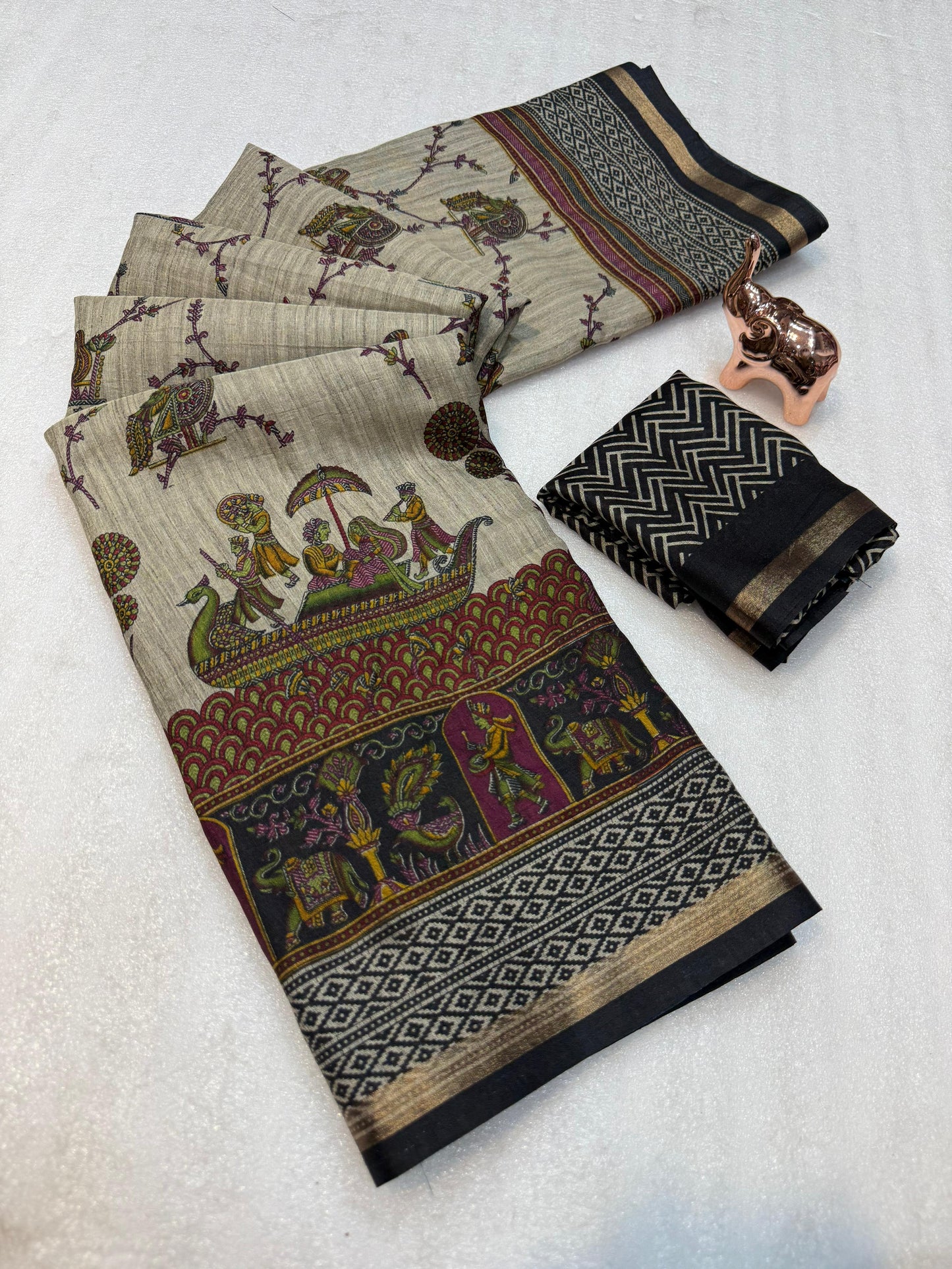 Kayatri New Mul PV Cotton with Designer Kalamkari print & Zari border Saree