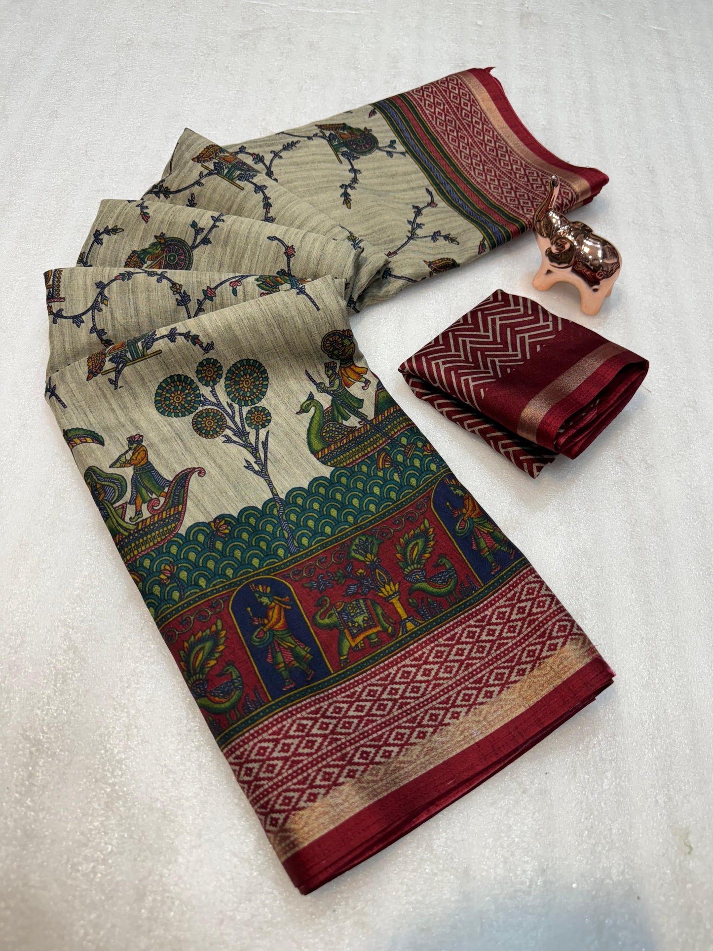 Kayatri New Mul PV Cotton with Designer Kalamkari print & Zari border Saree