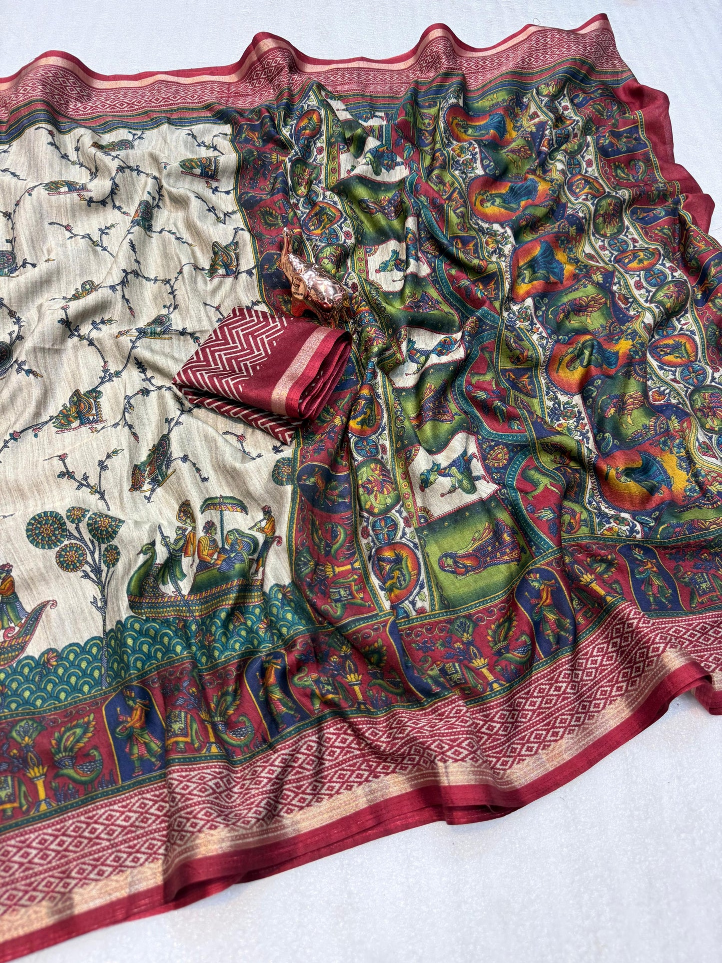 Kayatri New Mul PV Cotton with Designer Kalamkari print & Zari border Saree