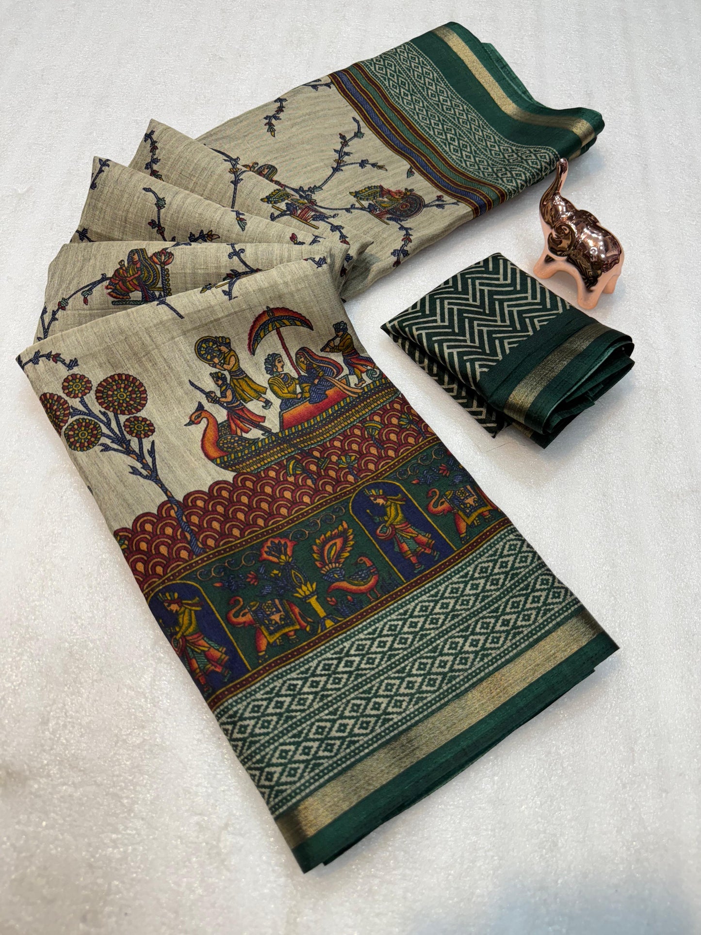 Kayatri New Mul PV Cotton with Designer Kalamkari print & Zari border Saree
