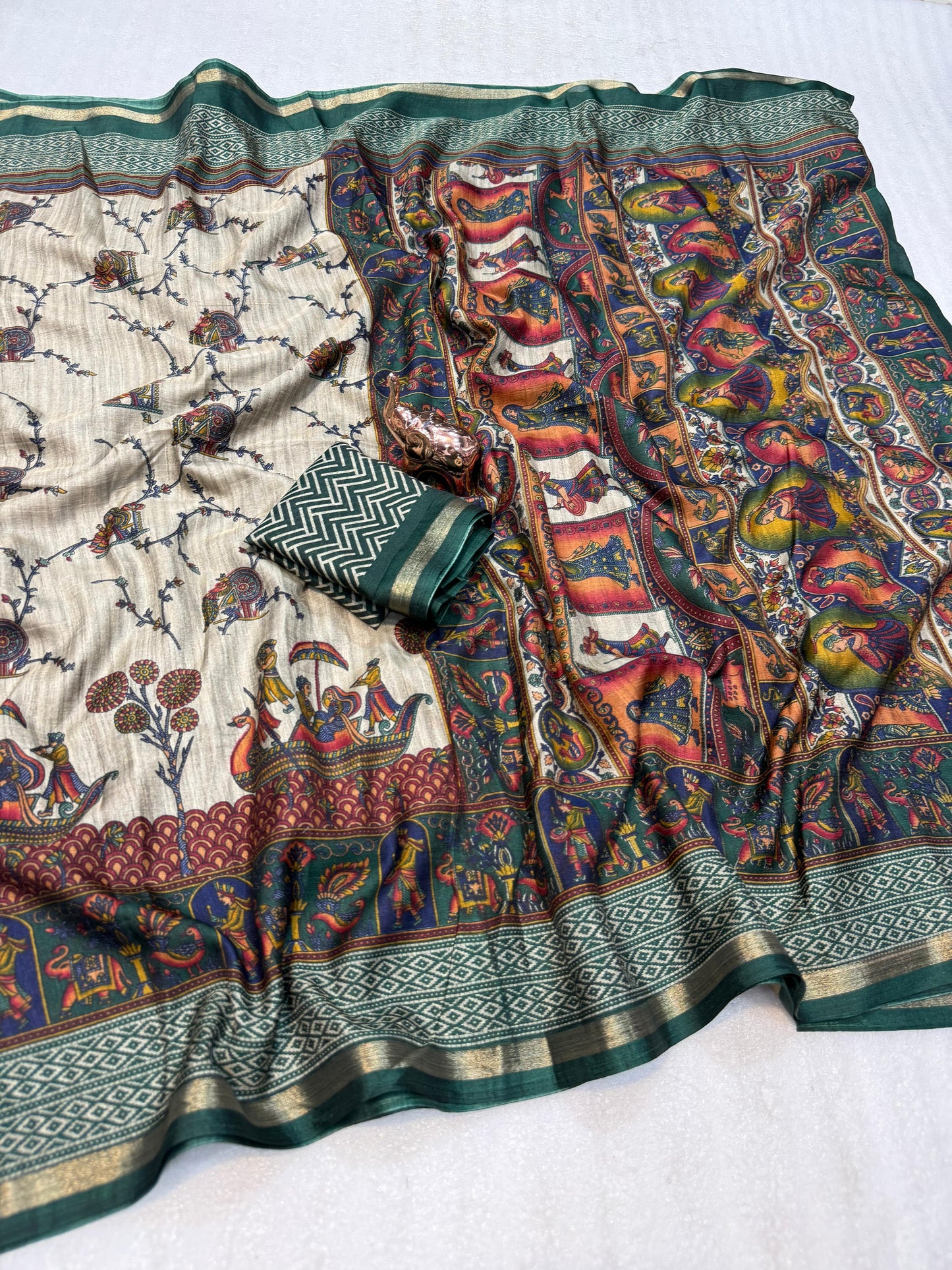 Kayatri New Mul PV Cotton with Designer Kalamkari print & Zari border Saree