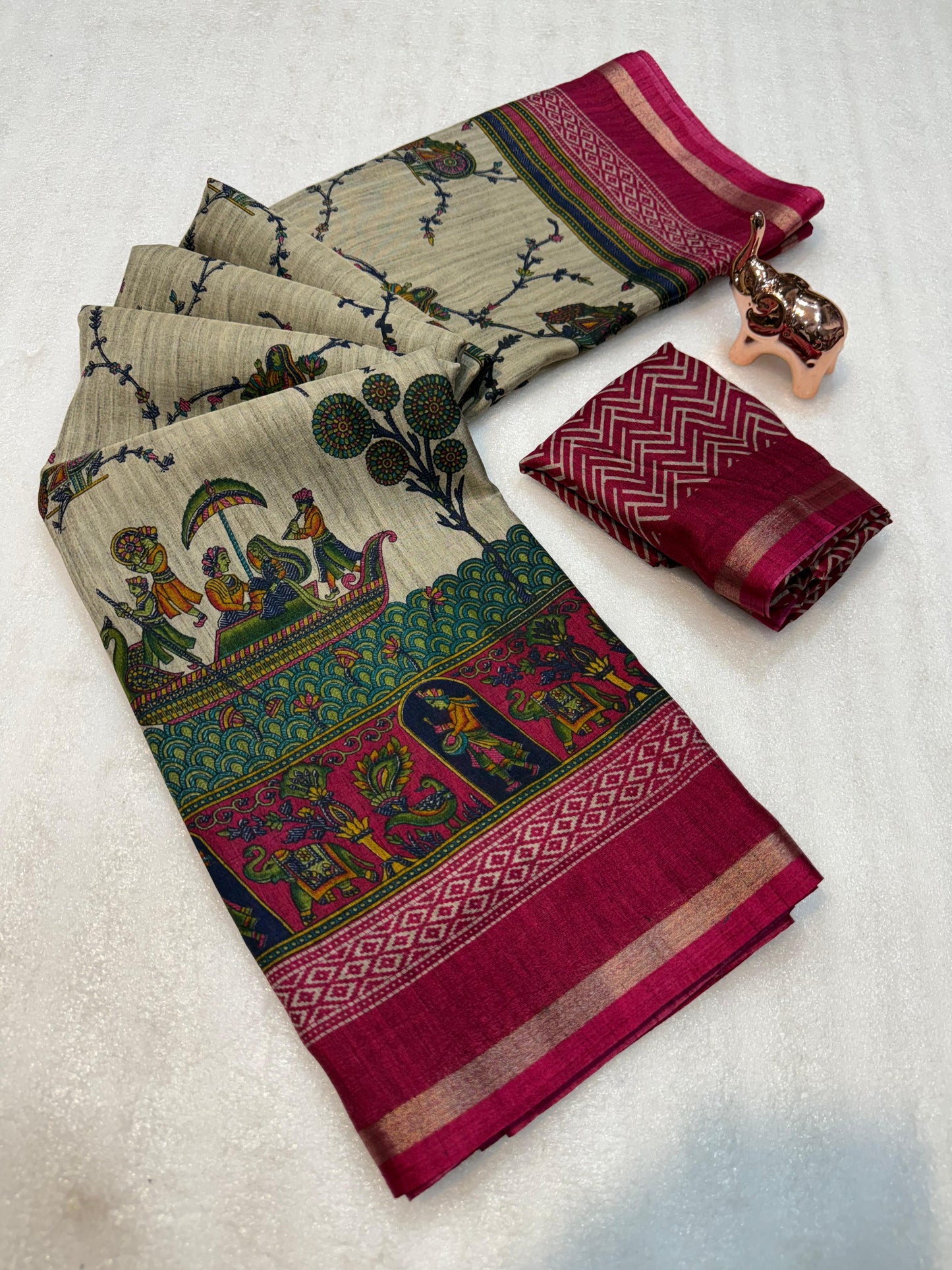 Kayatri New Mul PV Cotton with Designer Kalamkari print & Zari border Saree