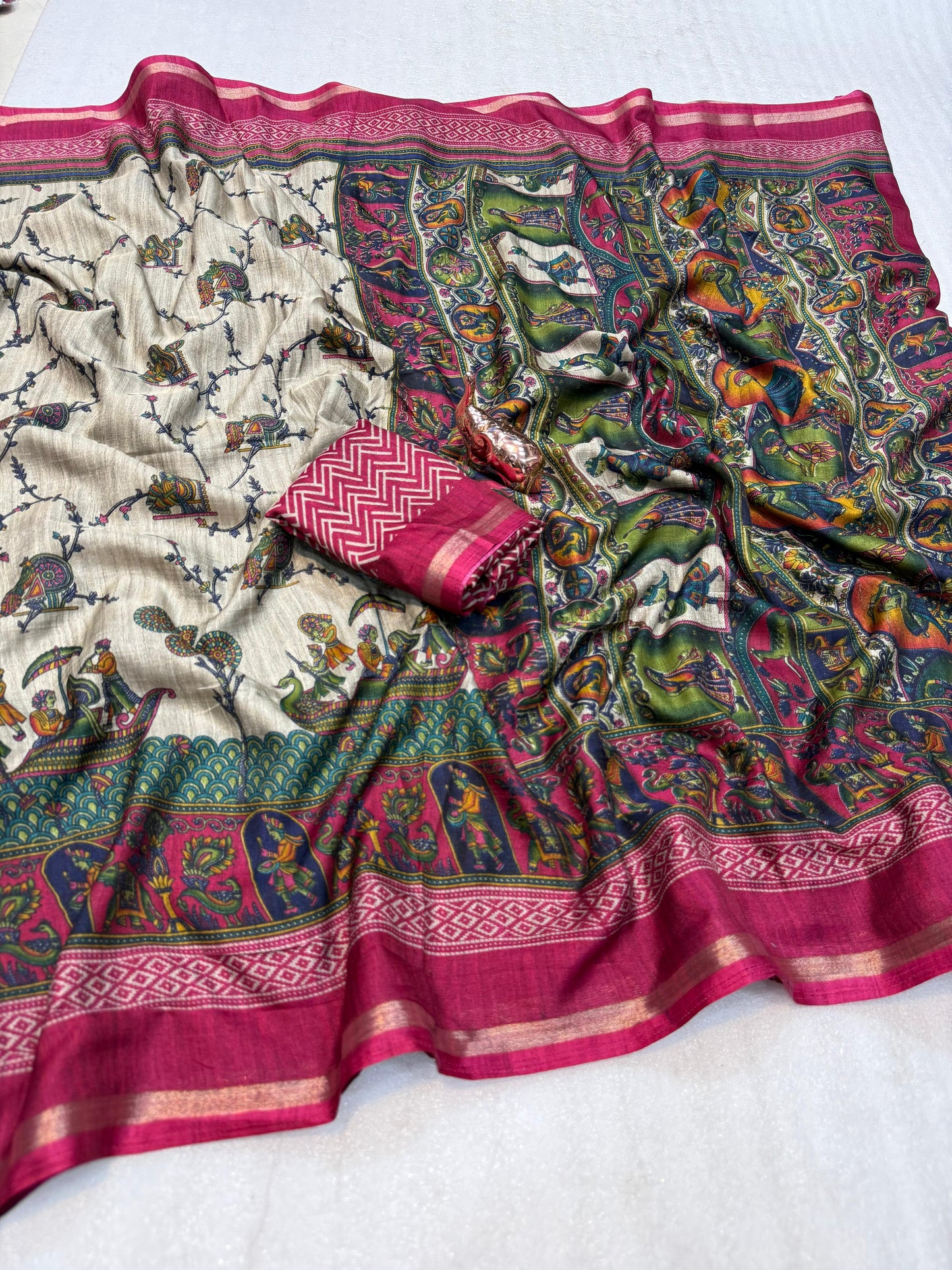 Kayatri New Mul PV Cotton with Designer Kalamkari print & Zari border Saree