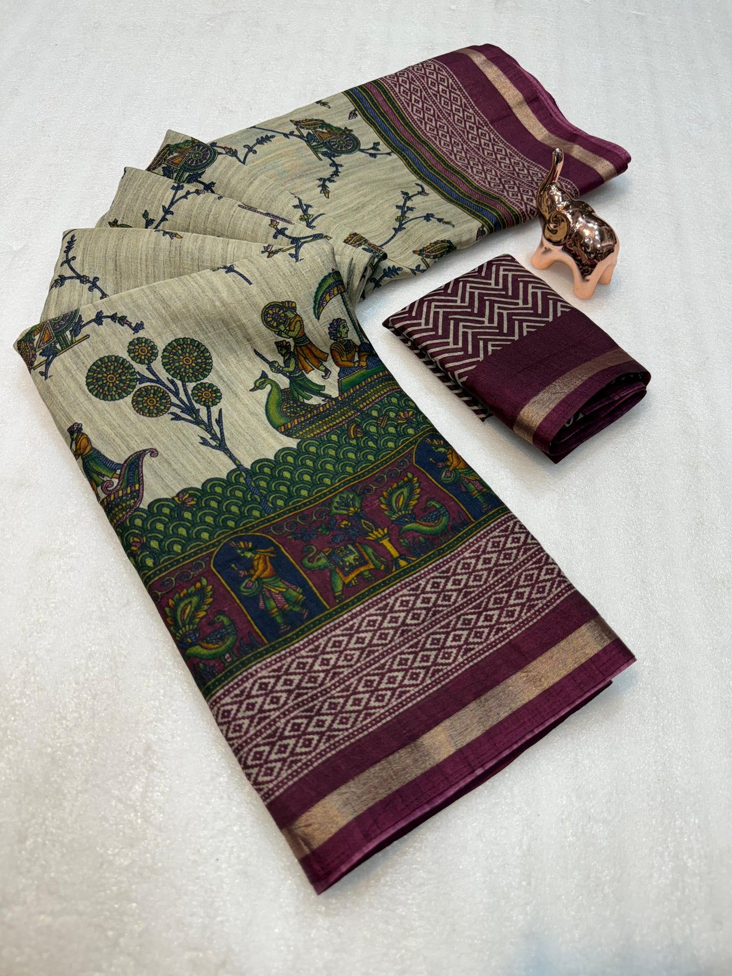 Kayatri New Mul PV Cotton with Designer Kalamkari print & Zari border Saree