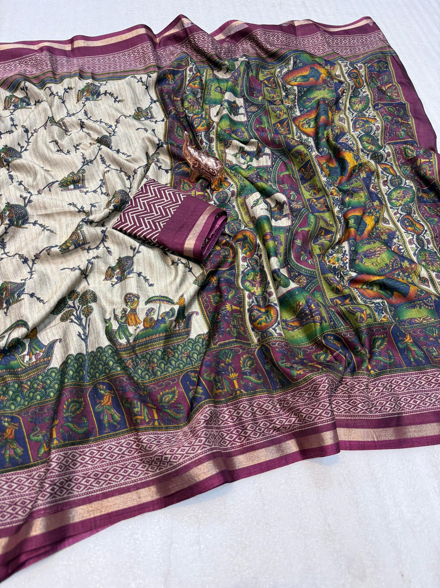 Kayatri New Mul PV Cotton with Designer Kalamkari print & Zari border Saree