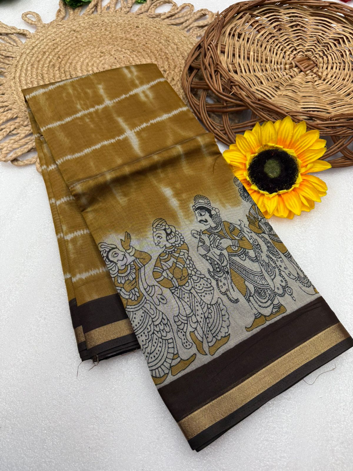 Kayatri New Soft Mul PV Cotton with Designer Kalamkari print & Zari border Saree