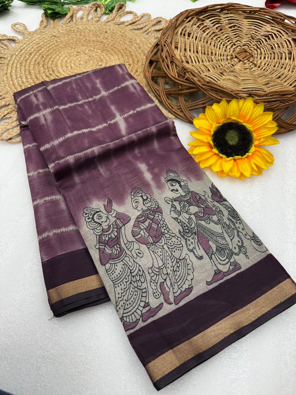 Kayatri New Soft Mul PV Cotton with Designer Kalamkari print & Zari border Saree