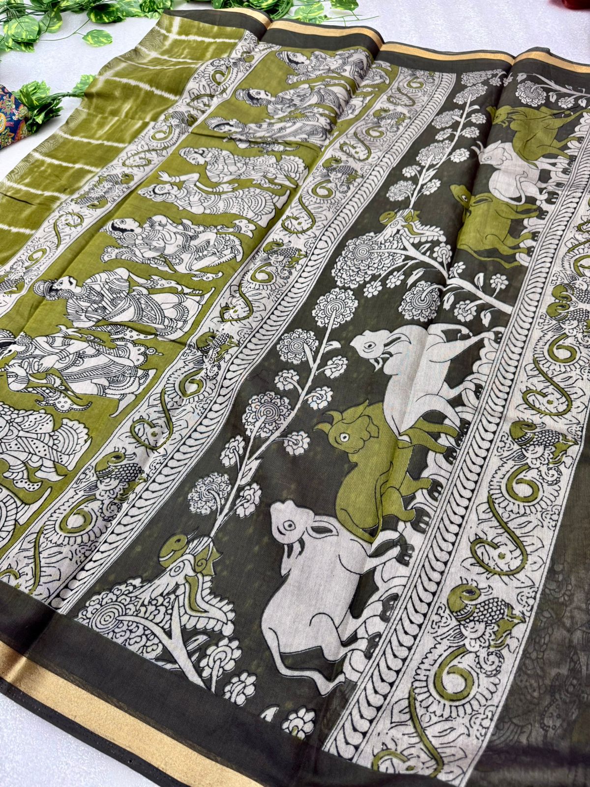 Kayatri New Soft Mul PV Cotton with Designer Kalamkari print & Zari border Saree