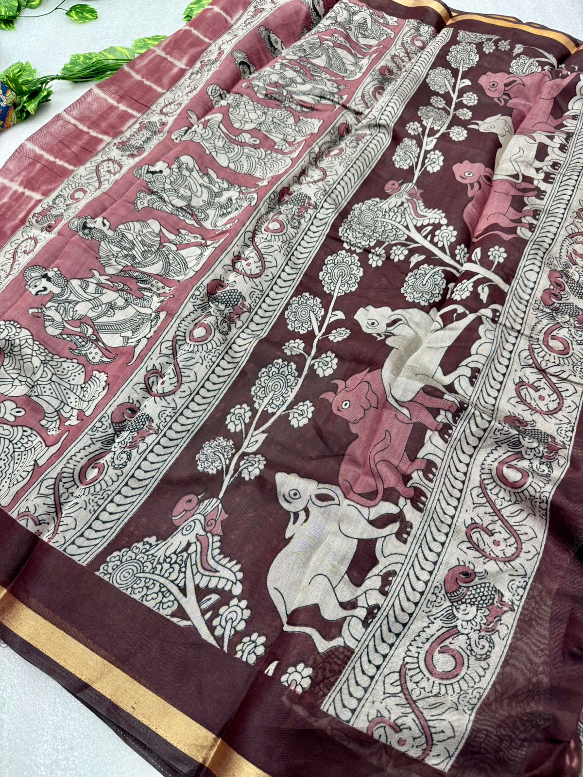Kayatri New Soft Mul PV Cotton with Designer Kalamkari print & Zari border Saree