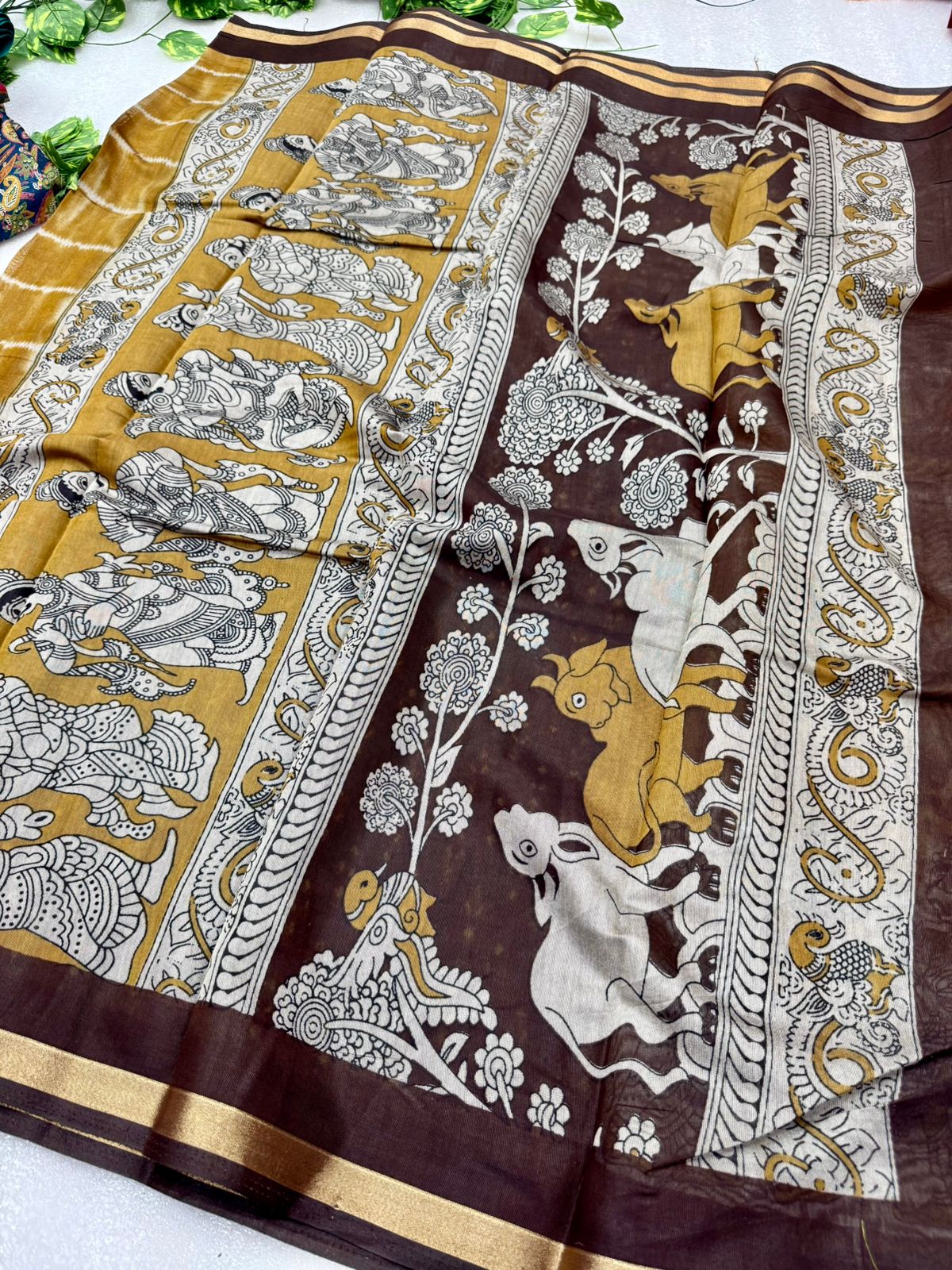 Kayatri New Soft Mul PV Cotton with Designer Kalamkari print & Zari border Saree