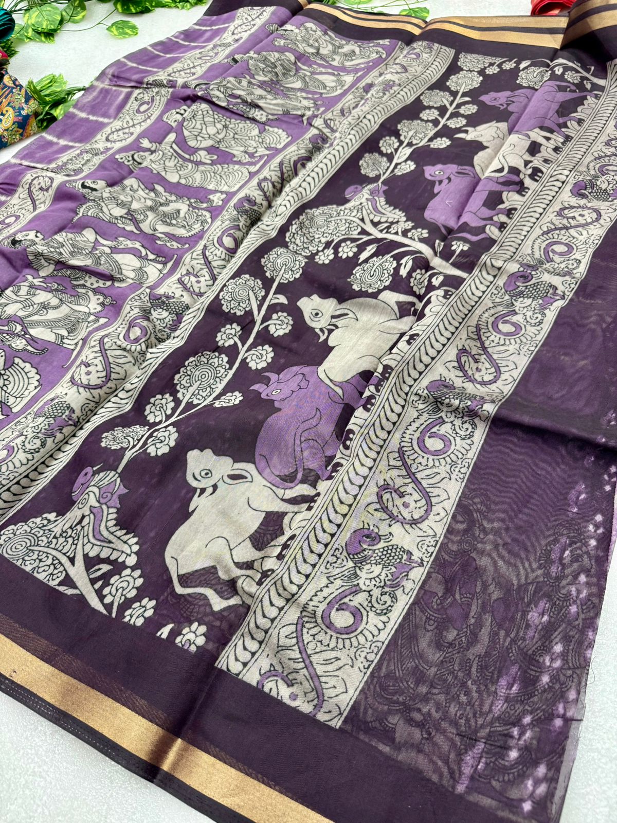 Kayatri New Soft Mul PV Cotton with Designer Kalamkari print & Zari border Saree