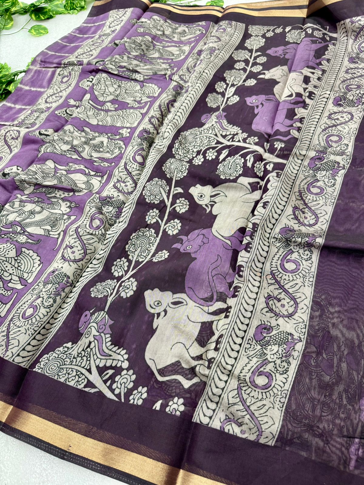 Kayatri New Soft Mul PV Cotton with Designer Kalamkari print & Zari border Saree