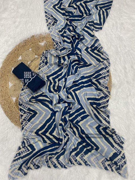 Kayatri New fabrics Chinon lehriya design pattern Heavy thread and sequence work