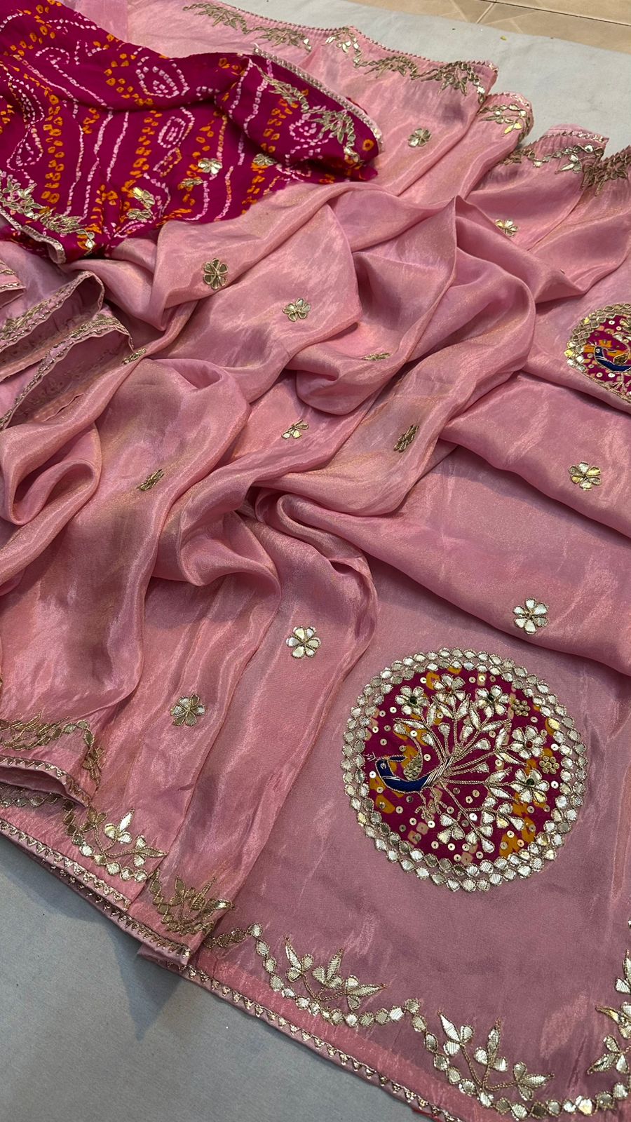 Kayatri New Fabric pure cosmos silk saree with beautiful hand gotta patti peacock work Saree
