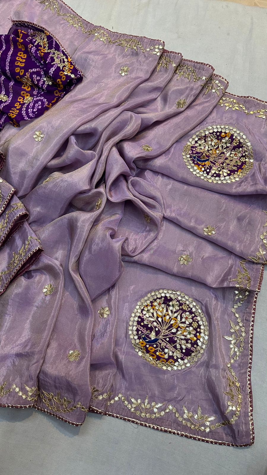 Kayatri New Fabric pure cosmos silk saree with beautiful hand gotta patti peacock work Saree
