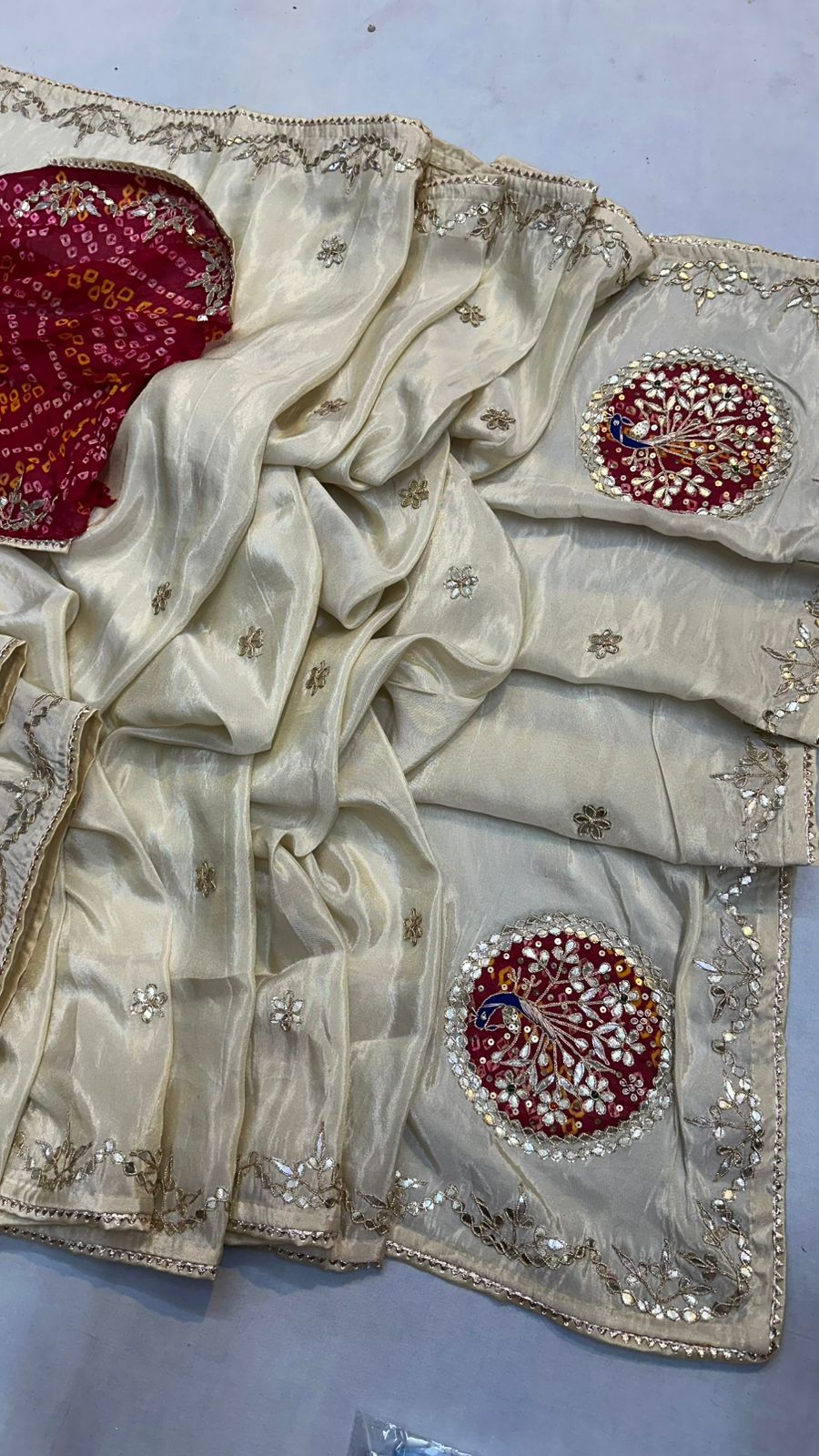Kayatri New Fabric pure cosmos silk saree with beautiful hand gotta patti peacock work Saree