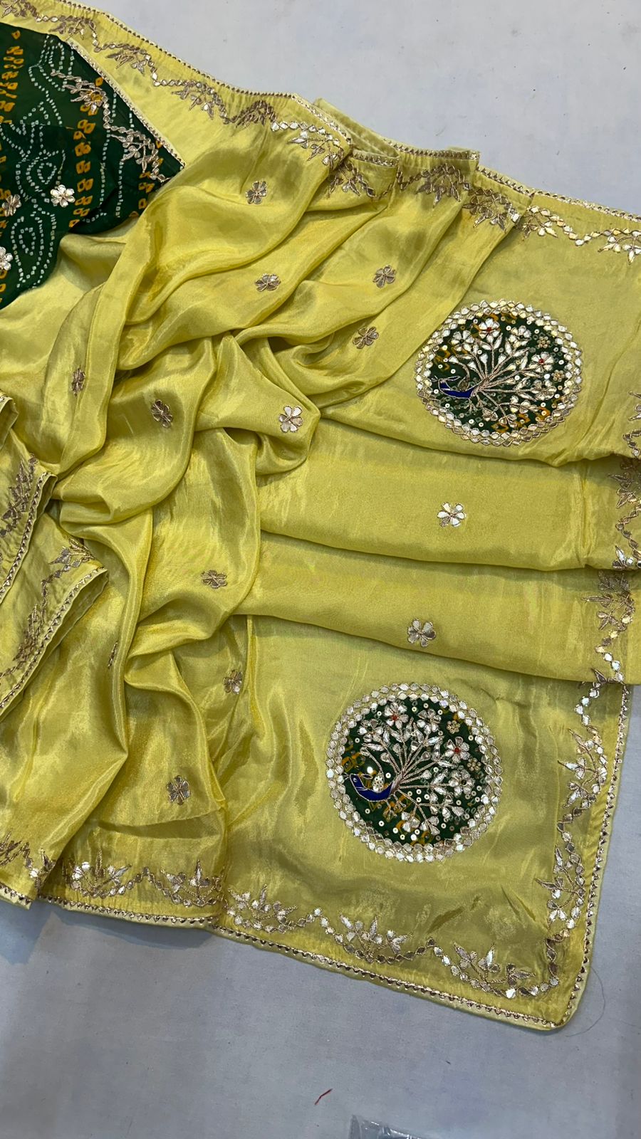 Kayatri New Fabric pure cosmos silk saree with beautiful hand gotta patti peacock work Saree