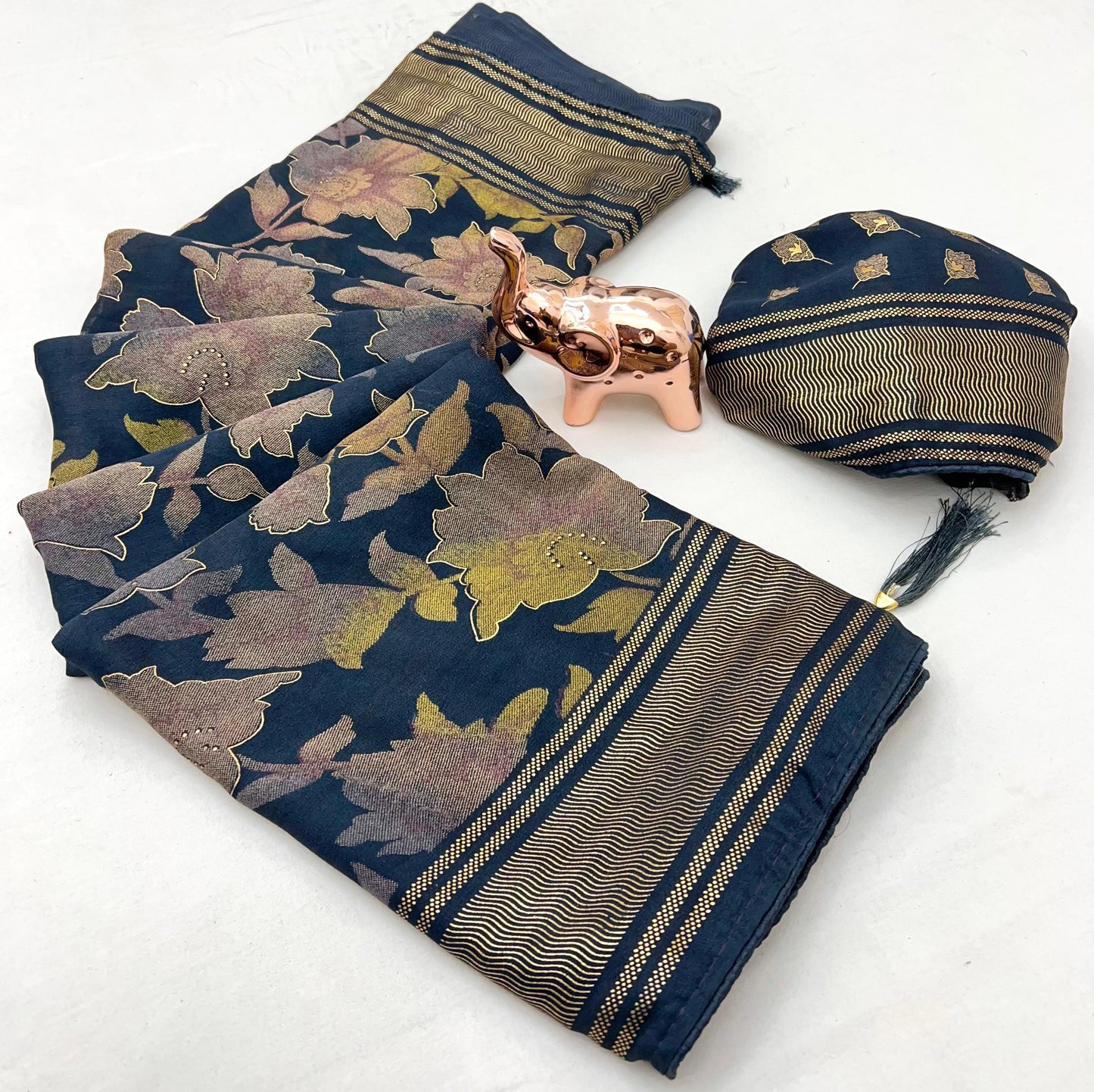 Kayatri New Bamber Viscose Georgette Mill Print With Foil Print And Ikat foil printed Blouse Saree