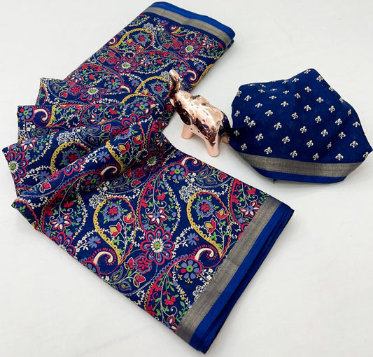 Kayatri New Heavy mul base cotton silk saree with beautiful bandhani printed and golden zari patti border Saree