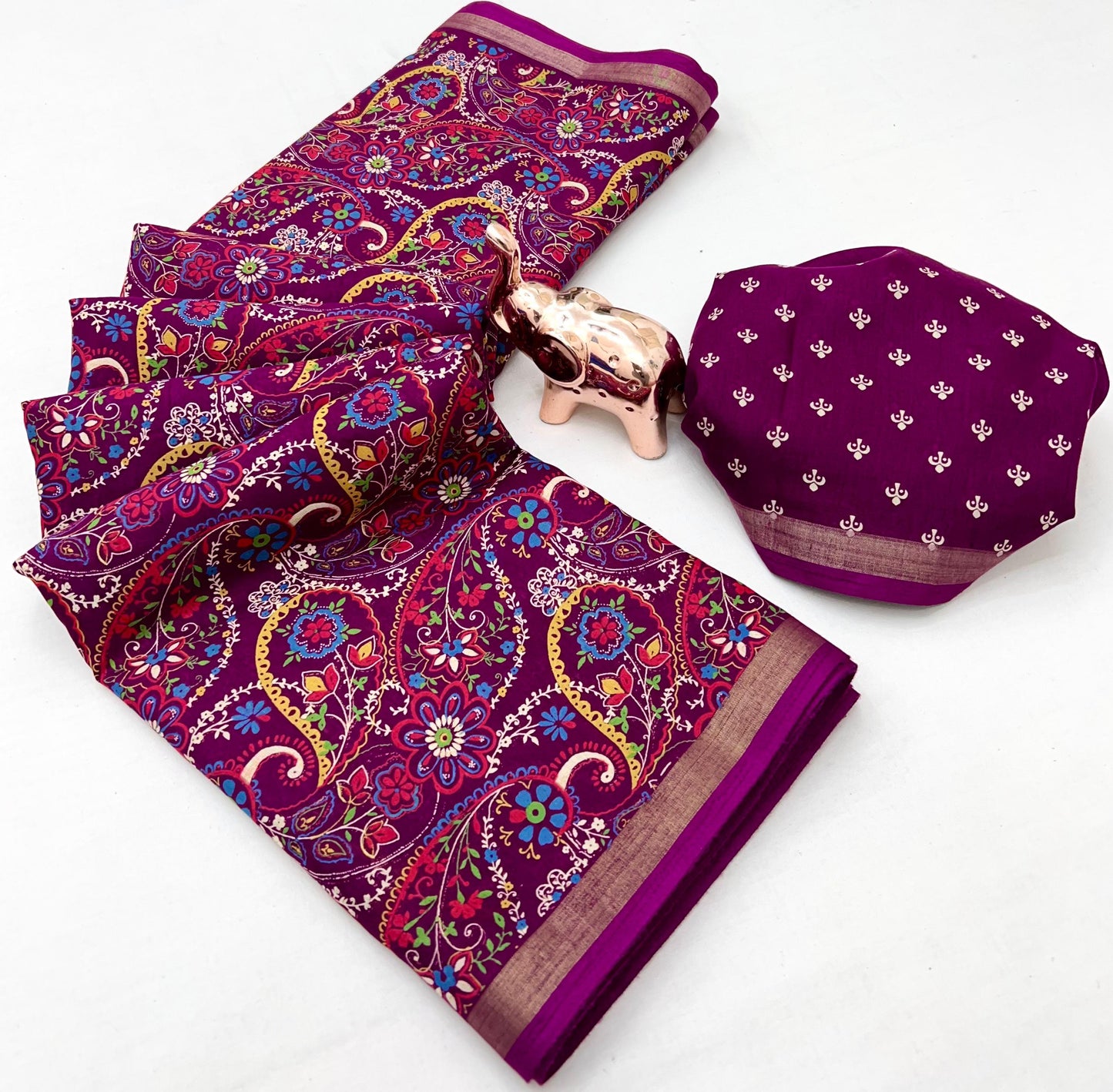 Kayatri New Heavy mul base cotton silk saree with beautiful bandhani printed and golden zari patti border Saree