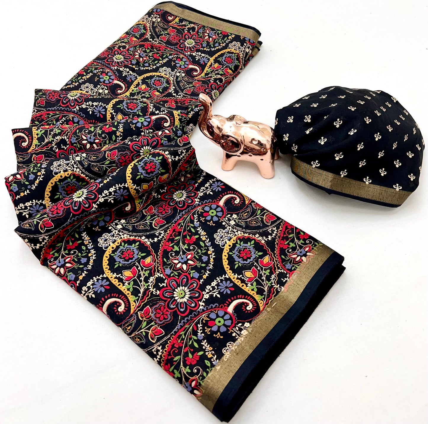 Kayatri New Heavy mul base cotton silk saree with beautiful bandhani printed and golden zari patti border Saree
