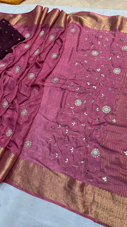 Kayatri New Fabric pure Ho silk jari saree with beautiful hand work with zari rich pallu Saree