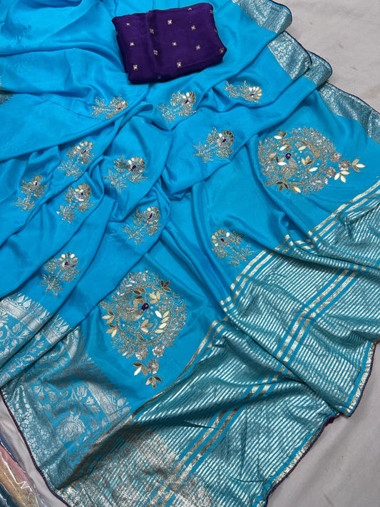 Kayatri New Pure moonga silk jari saree with beautiful hand peacock work with contrast blouse Saree
