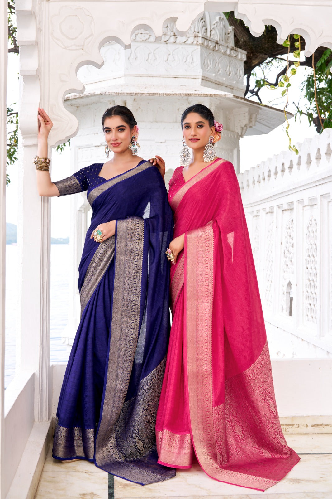 Kayatri New Draped in Chinon charm Self Printed With Zari Weaving Work Saree